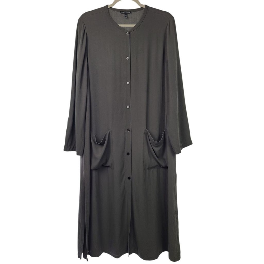 EILEEN FISHER Dress Silk Georgette Crepe Midi Button Dress